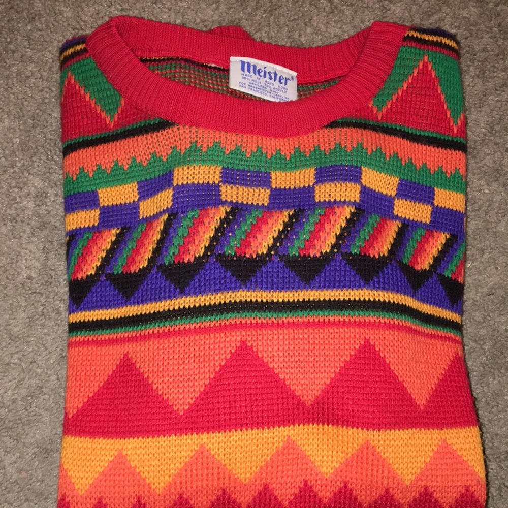 Meister Men's Colorful Crewneck Sweater - Red, Orange, Green